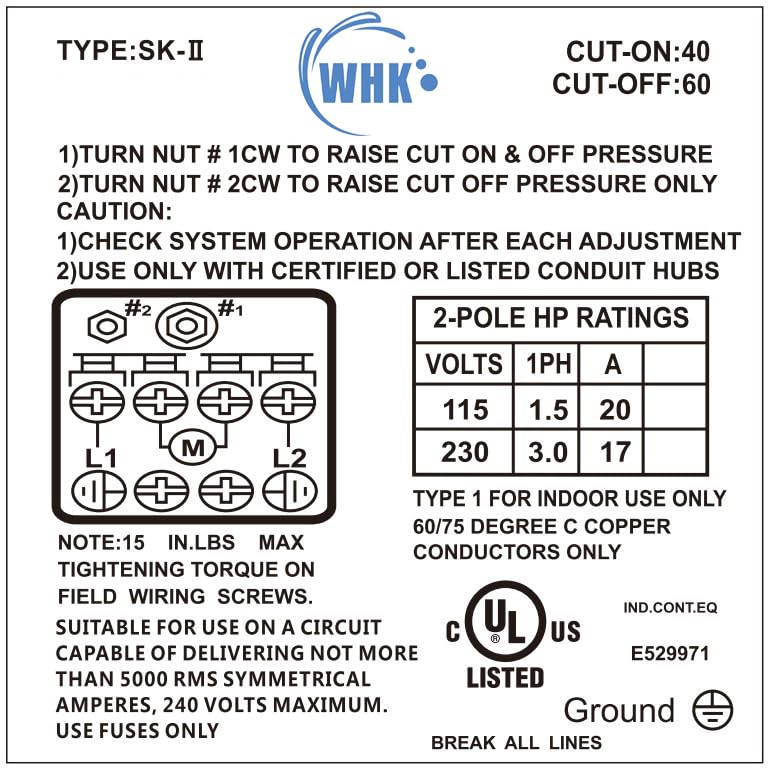 WHK Water Pressure Switch for Well Pump 40-60psi Water Pump Pressure Switch Auto Electrical Control Adjustable Differential(1/4 Female NPT,1PC-Grey) - Image 5